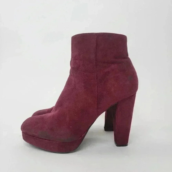 Chunky Platform Heel Faux Suede Ankle Booties - 9 - Picture 10 of 13
